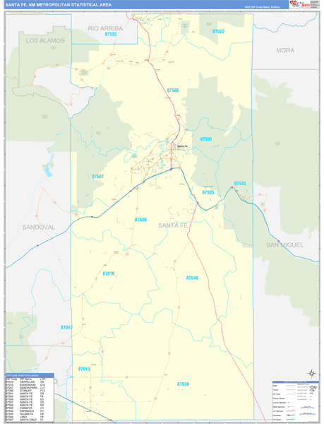Santa Fe Metro Area Wall Map Basic Style
